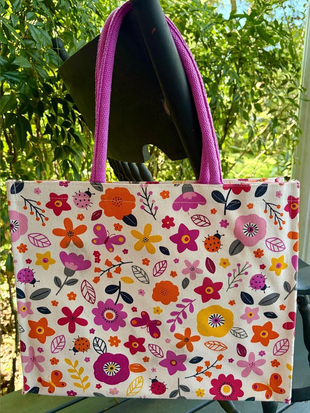 NWT ÈCCOLO Floral Canvas Tote in Pink, Orange & Yellow - Picture 3 of 5